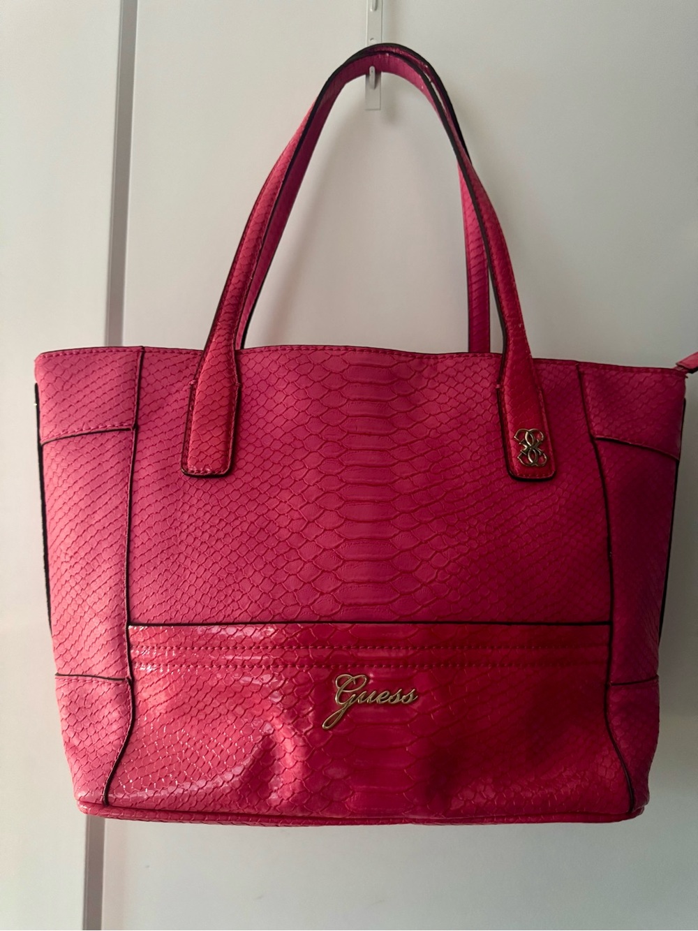 Guess Hot Pink Snake Embossed Tote Bag Vintage Y2K